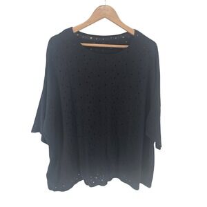 Planet by Lauren G OS Black Top - Pima Cotton Modal Open Knit Boxy